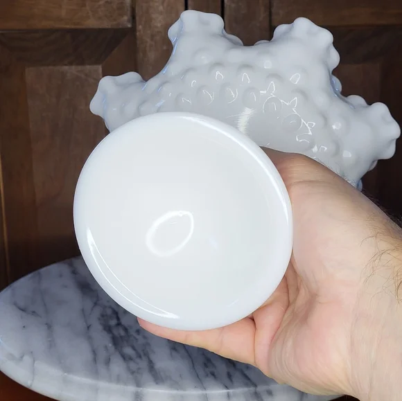White Hobnail Milk Glass Pedestal Bowl - Picture 11 of 12
